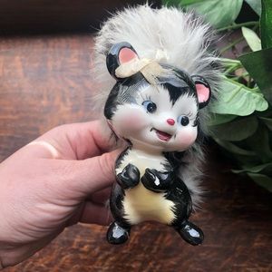 Vintage 1960s Skunk Figurine with feather tail